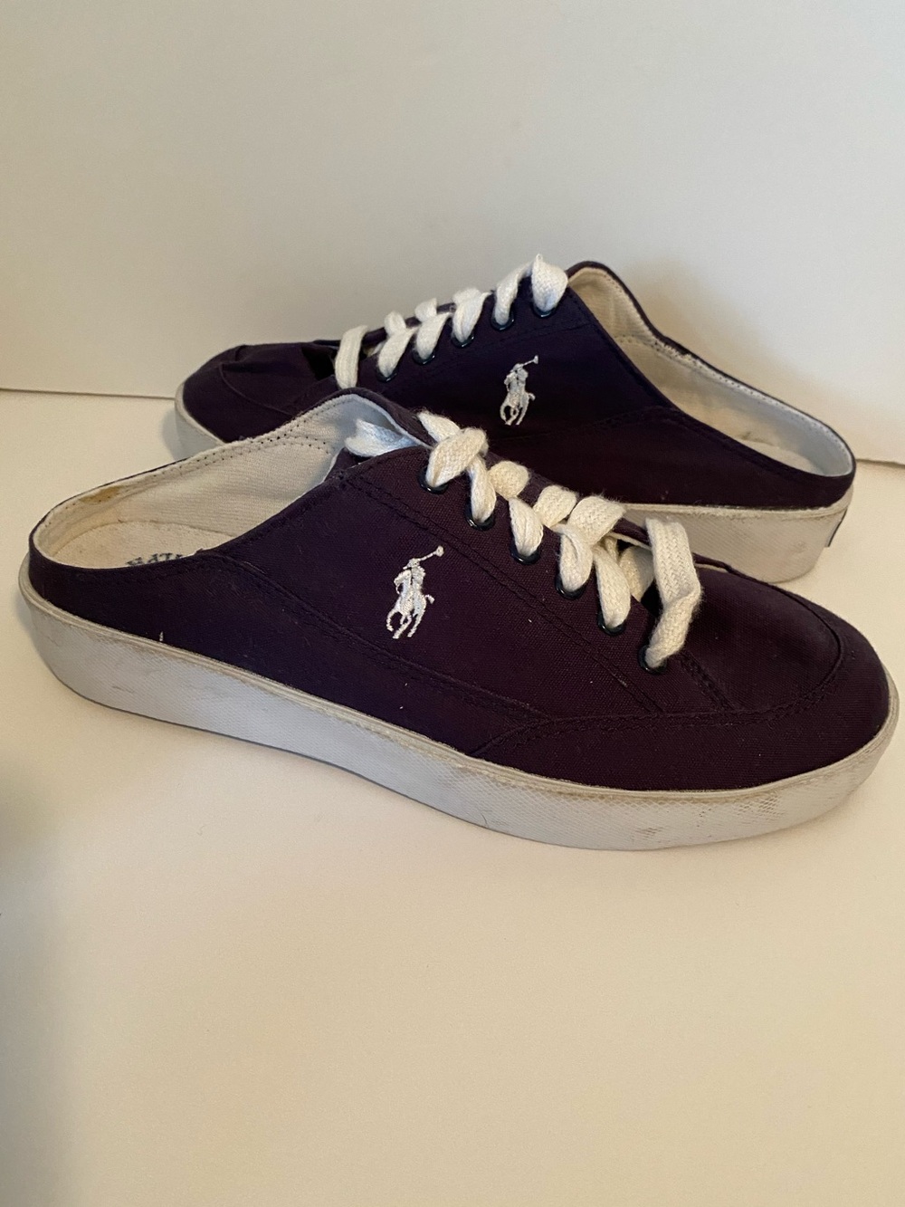 Polo by Ralph Lauren Women’s Navy and White Canvas Mule Sneakers Size 8.5